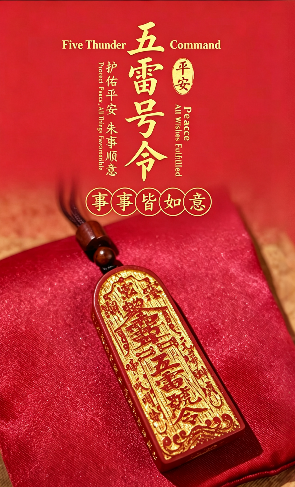 Cinnabar Taoist Token Pendant – Rosewood & High-Grade Cinnabar