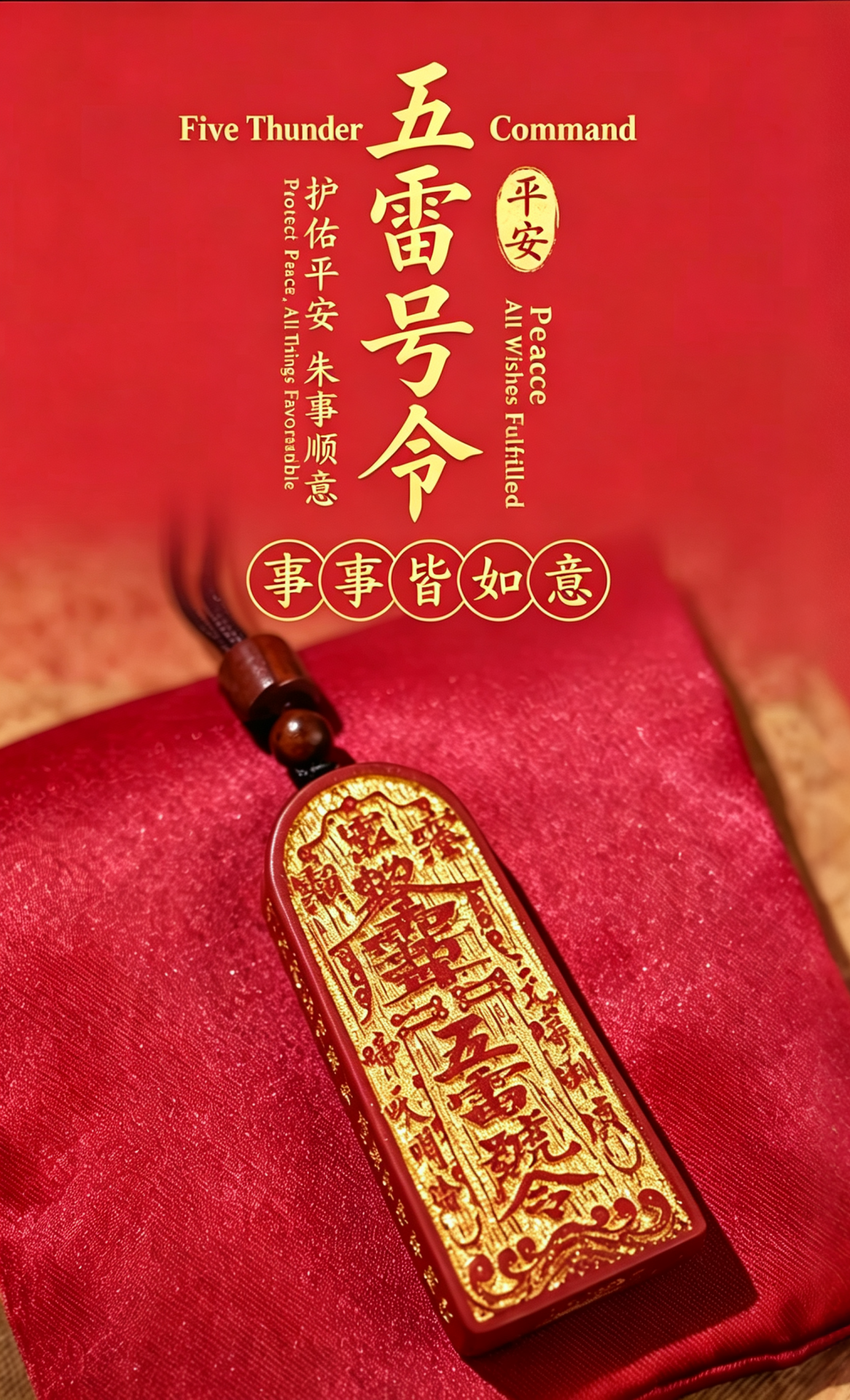 Cinnabar Taoist Token Pendant – Rosewood & High-Grade Cinnabar