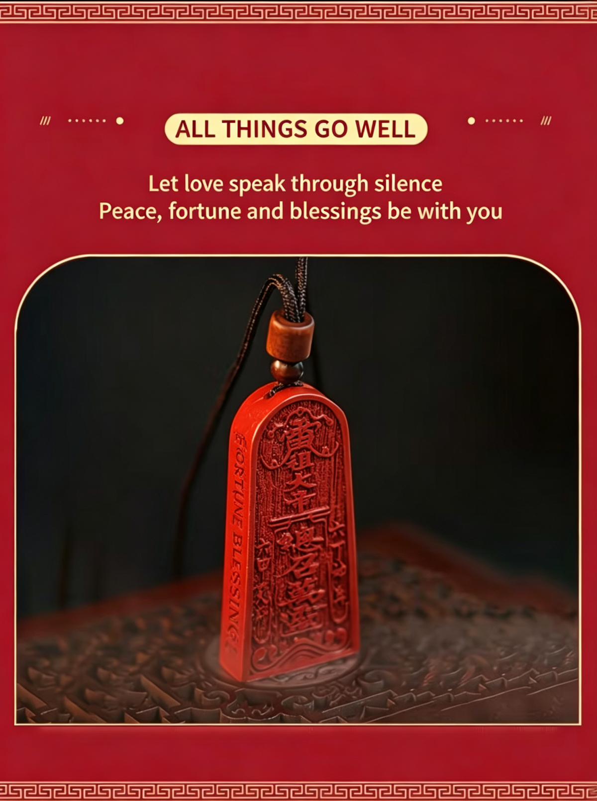Cinnabar Taoist Token Pendant – Rosewood & High-Grade Cinnabar