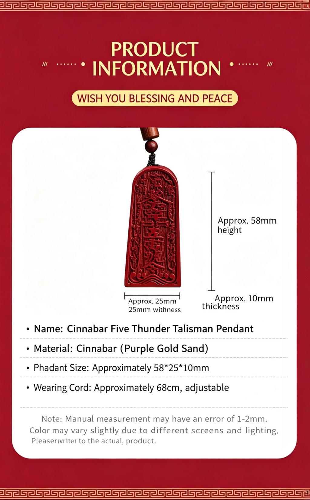 Cinnabar Taoist Token Pendant – Rosewood & High-Grade Cinnabar