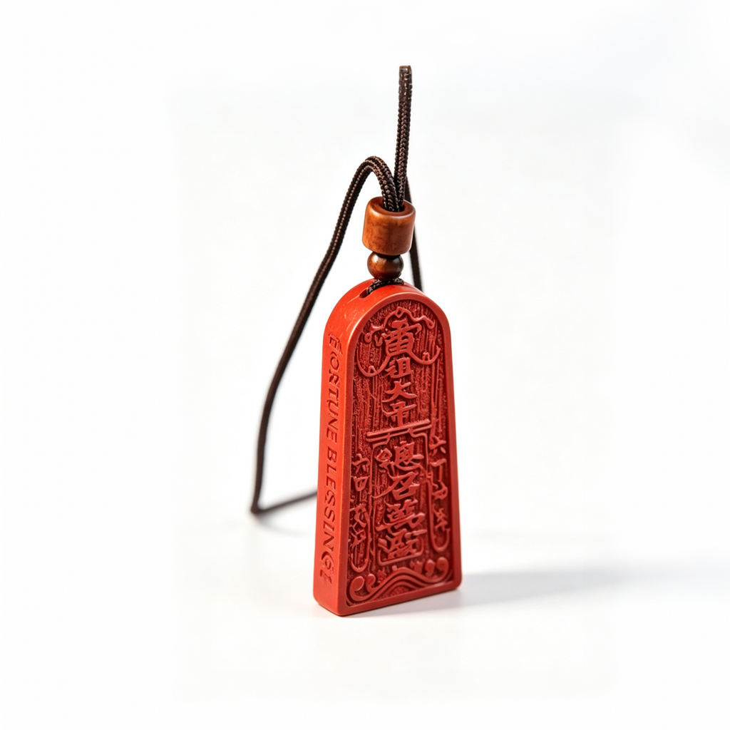 Cinnabar Taoist Token Pendant – Rosewood & High-Grade Cinnabar